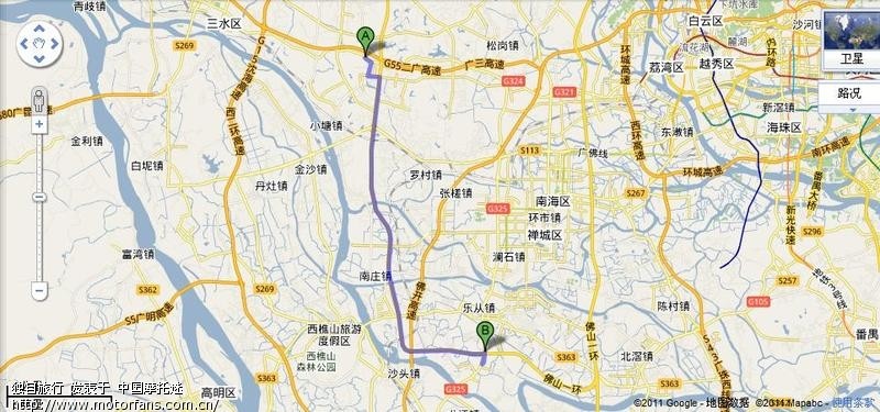 要绕到狮山镇,照着指示走往广州方向的    325国道山段摩