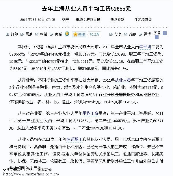 2011年上海从业人员平均工资出来了,你达标了