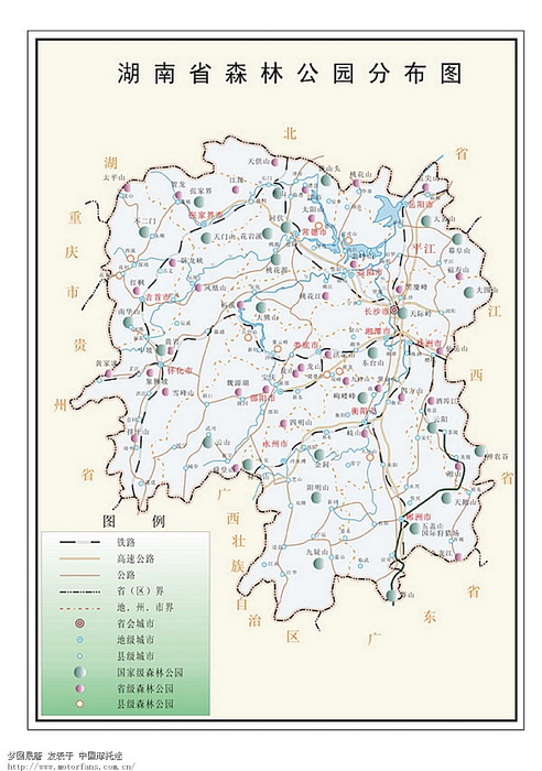 湖南所有82个森林公园分布图(国家级,省级,县市