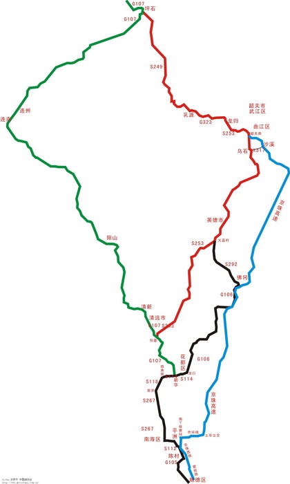 骑摩托 顺德---韶关---湖南 绕过广州的路线图 - 