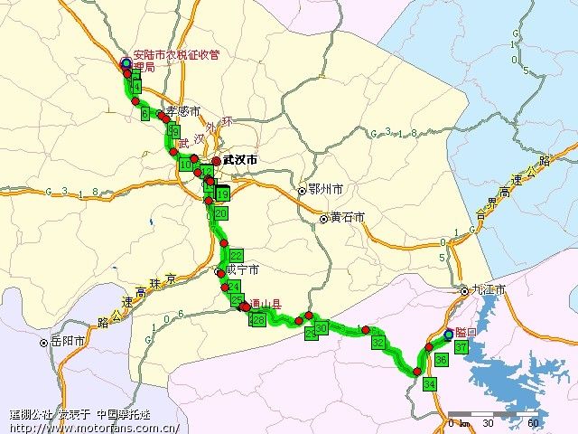 二,武汉市过境线路   安陆市——316国道——武汉市东西湖区——
